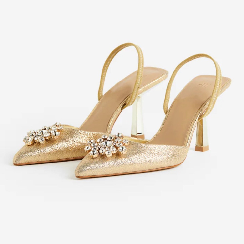 H&M Elegant Metallic Gold Slingback Heels Sz 38 size 8